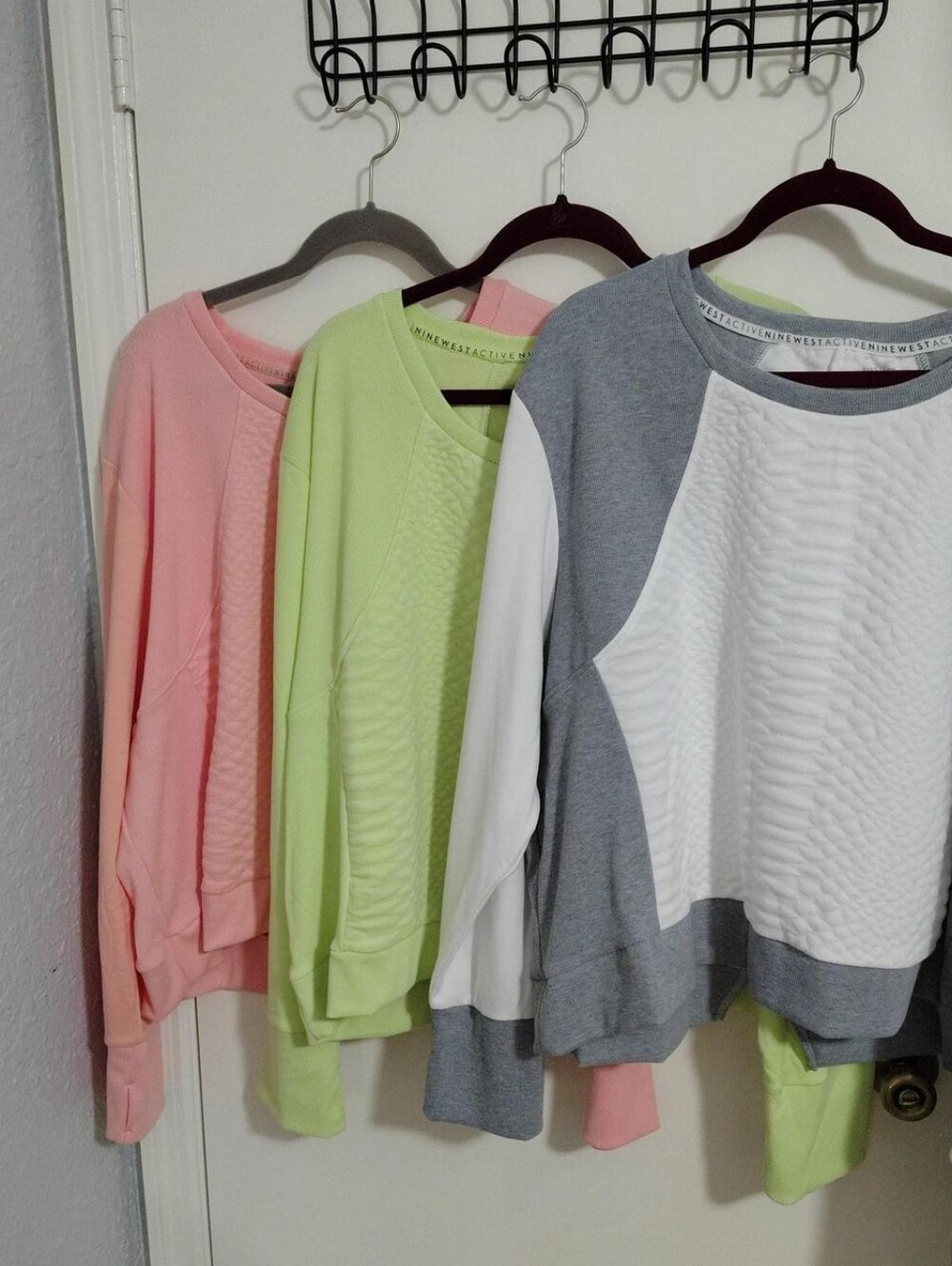 Lot of 3--Nine West Quilted Pullover Trio in Gray, White, Pink & Lime